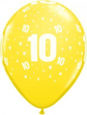 Luftballon 28 cm (11") mit der Zahl 10 zum 10. Geburtstag