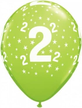 Luftballon 28 cm (11") mit der Zahl 2 zum 2. Geburtstag