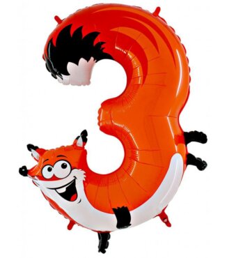 Geburtstagszahl Folienballon Animaloon Tierballon Zahl drei Fuchs