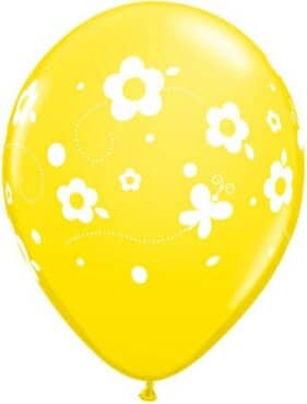 Luftballon Blumen und Schmetterlinge gelb