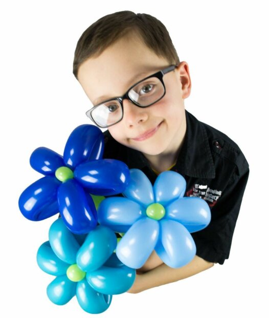 Blumenstrauss aus Luftballons mit 3 Blumen in blau online bestellen