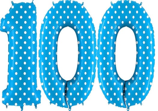 Luftballon Zahl 100 Zahlenballon blau mit weißen Punkten (100 cm)