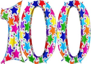 Luftballon Zahl 100 Zahlenballon silber mit bunten Sternen (100 cm)