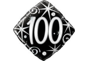 Eleganter Diamant-Luftballon mit Zahl 100 schwarz (38 cm)