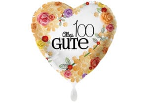 Herzluftballon mit Rosen Alles Gute Zahl 100 weiß (38 cm)