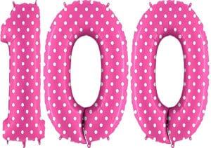 Luftballon Zahl 100 Zahlenballon pink mit weißen Punkten (100 cm)