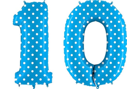 Luftballon Zahl 10 Zahlenballon blau mit weißen Punkten (100 cm)