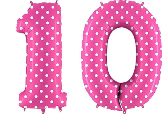 Luftballon Zahl 10 Zahlenballon pink mit weißen Punkten (100 cm)