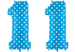 Luftballon Zahl 11 Zahlenballon blau mit weißen Punkten (100 cm)