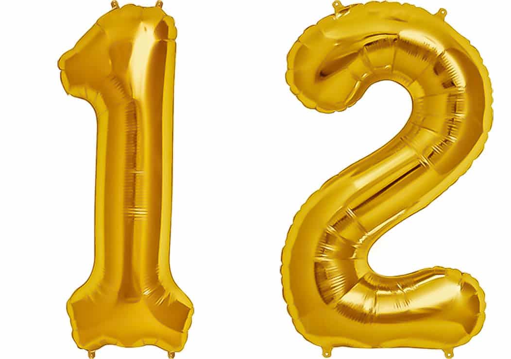 Luftballon Zahl 12 gold (86 cm) - auf Wunsch mit Helium gefüllt
