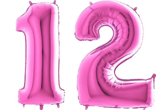 Luftballon Zahl 12 pink (66 cm) - auf Wunsch mit Helium gefüllt