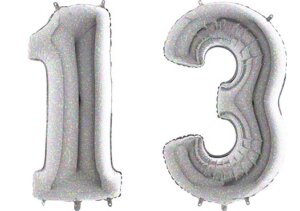 Luftballon Zahl 13 Zahlenballon silber-holographic (100 cm)