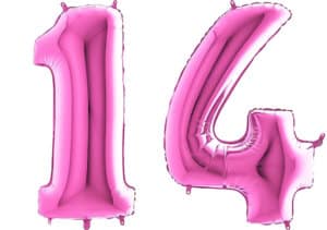 Luftballon Zahl 14 Zahlenballon pink (66 cm)