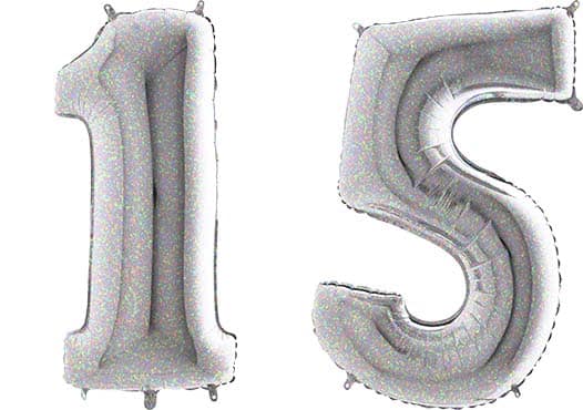 Luftballon Zahl 15 Zahlenballon silber-holographic (100 cm)