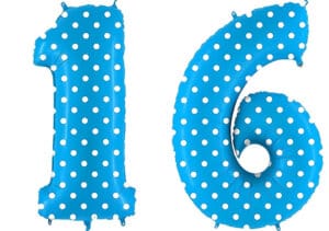 Luftballon Zahl 16 Zahlenballon blau mit weißen Punkten (100 cm)