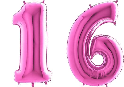 Luftballon Zahl 16 Zahlenballon pink (66 cm)