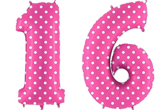 Luftballon Zahl 16 Zahlenballon pink mit weißen Punkten (100 cm)