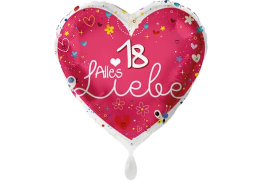 Herz Luftballon Alles Liebe Zahl 18 rot (38 cm)
