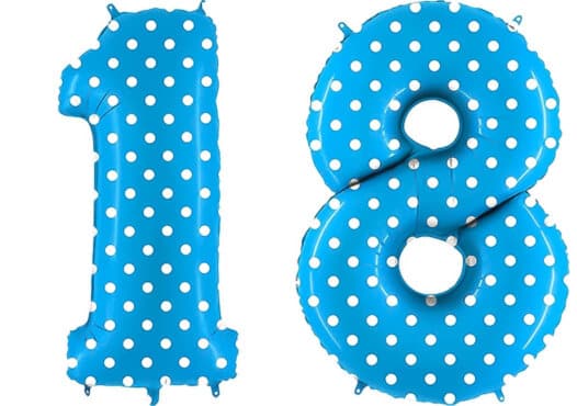 Luftballon Zahl 18 Zahlenballon blau mit weißen Punkten (100 cm)
