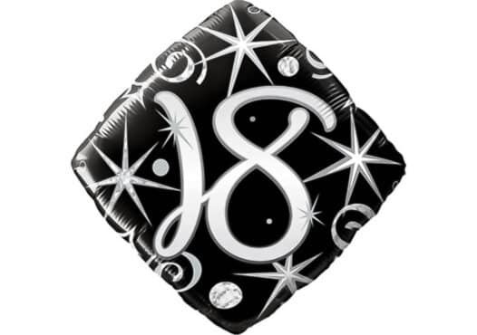Eleganter Diamant-Luftballon mit Zahl 18 schwarz (38 cm)