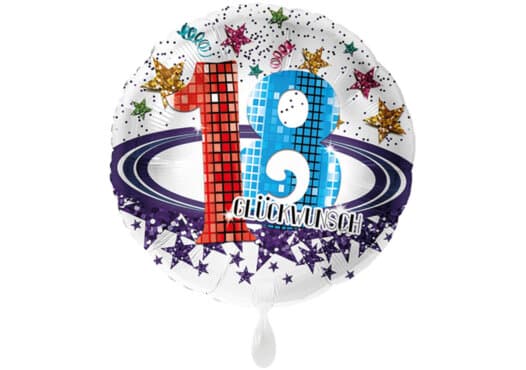Runder Luftballon mit Glitzersternen und Zahl 18 in weiß (38 cm)