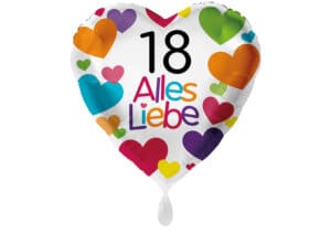 Herzluftballon mit kleinen Herzen Alles Liebe Zahl 18 weiß (38 cm)