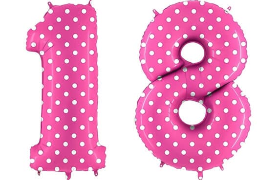 Luftballon Zahl 18 Zahlenballon pink mit weißen Punkten (100 cm)