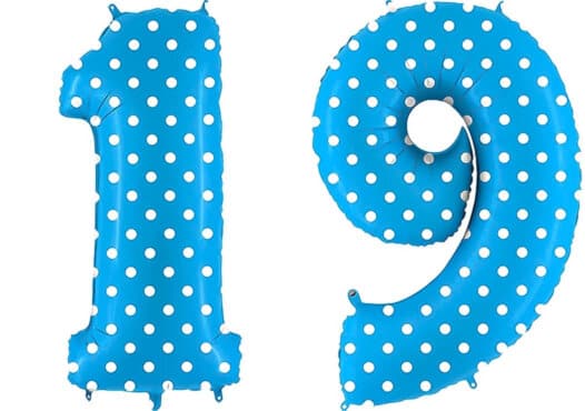 Luftballon Zahl 19 Zahlenballon blau mit weißen Punkten (100 cm)