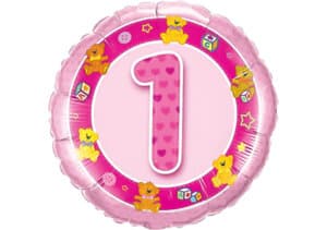 Geburtstagsluftballon mit Kindermotiven und Zahl 1 pink (38 cm)