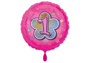 Runder Luftballon mit Blume und Zahl 1 pink (38 cm)