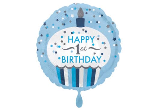 Luftballon rund erster Geburtstag Cupcake Zahl 1 blau (38 cm)