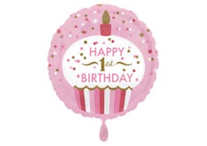 Luftballon rund erster Geburtstag Cupcake Zahl 1 pink (38 cm)