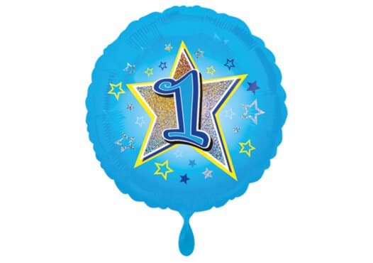 Runder Luftballon mit Stern und Zahl 1 blau (38 cm)