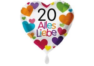 Herzluftballon mit kleinen Herzen Alles Liebe Zahl 20 weiß (38 cm)