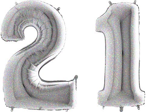 Luftballon Zahl 21 Zahlenballon silber-holographic (100 cm)