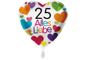 Herzluftballon mit kleinen Herzen Alles Liebe Zahl 25 weiß (38 cm)
