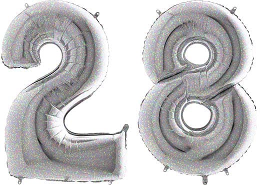 Luftballon Zahl 28 Zahlenballon silber-holographic (100 cm)
