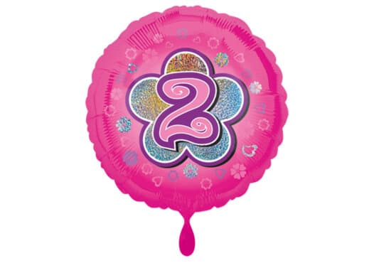 Runder Luftballon mit Blume und Zahl 2 pink (38 cm)