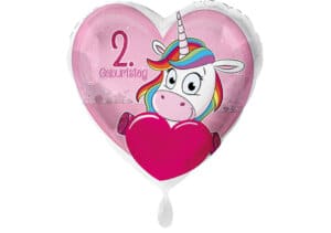 Einhorn-Luftballon mit Herz und Zahl 2 pink (38 cm)