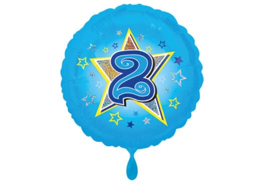 Runder Luftballon mit Stern und Zahl 2 blau (38 cm)