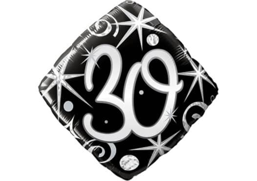 Eleganter Diamant-Luftballon mit Zahl 30 schwarz (38 cm)