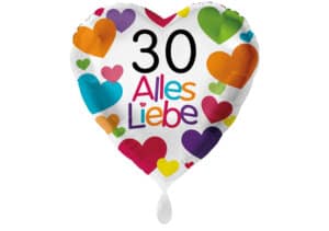 Herzluftballon mit kleinen Herzen Alles Liebe Zahl 30 weiß (38 cm)