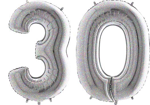 Luftballon Zahl 30 Zahlenballon silber-holographic (100 cm)