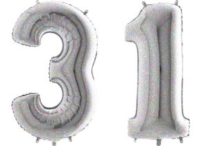 Luftballon Zahl 31 Zahlenballon silber-holographic (100 cm)