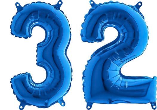 Luftballon Zahl 32 Zahlenballon blau (66 cm)