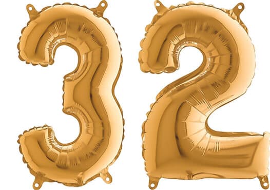 Luftballon Zahl 32 Zahlenballon gold (66 cm)
