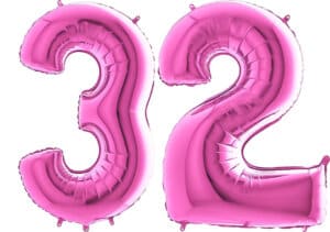 Luftballon Zahl 32 Zahlenballon pink (66 cm)