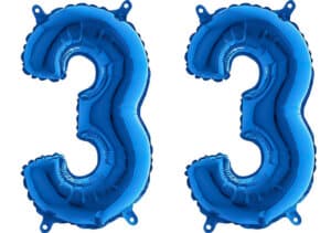 Luftballon Zahl 33 Zahlenballon blau (66 cm)