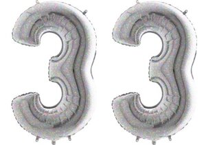 Luftballon Zahl 33 Zahlenballon silber-holographic (100 cm)