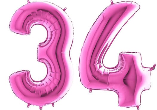 Luftballon Zahl 34 Zahlenballon pink (66 cm)